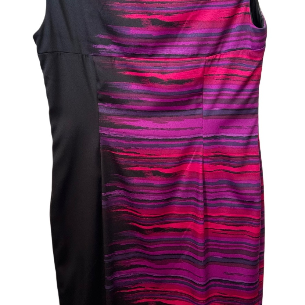 Elegant Black Dress with Purple and Red Horozontal Stripes